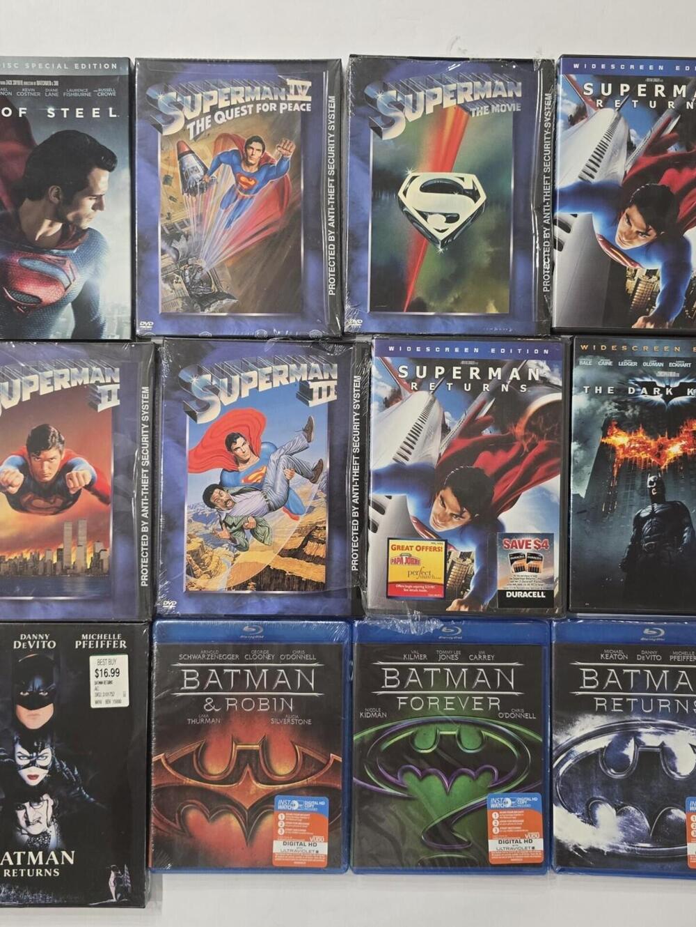 Superman Batman Movie Lot 13 Discs 9 Sealed DVDs Blu-rays Collection Set